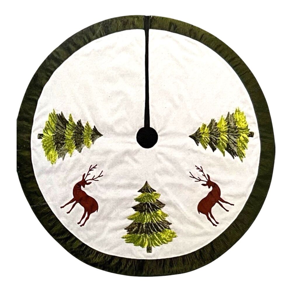 The Christmas Shoppe 50" Shimmer Sequin Tree & Reindeer Tree Skirt  NWT $50